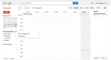 Creació d’un nou calendari a Google Calendar